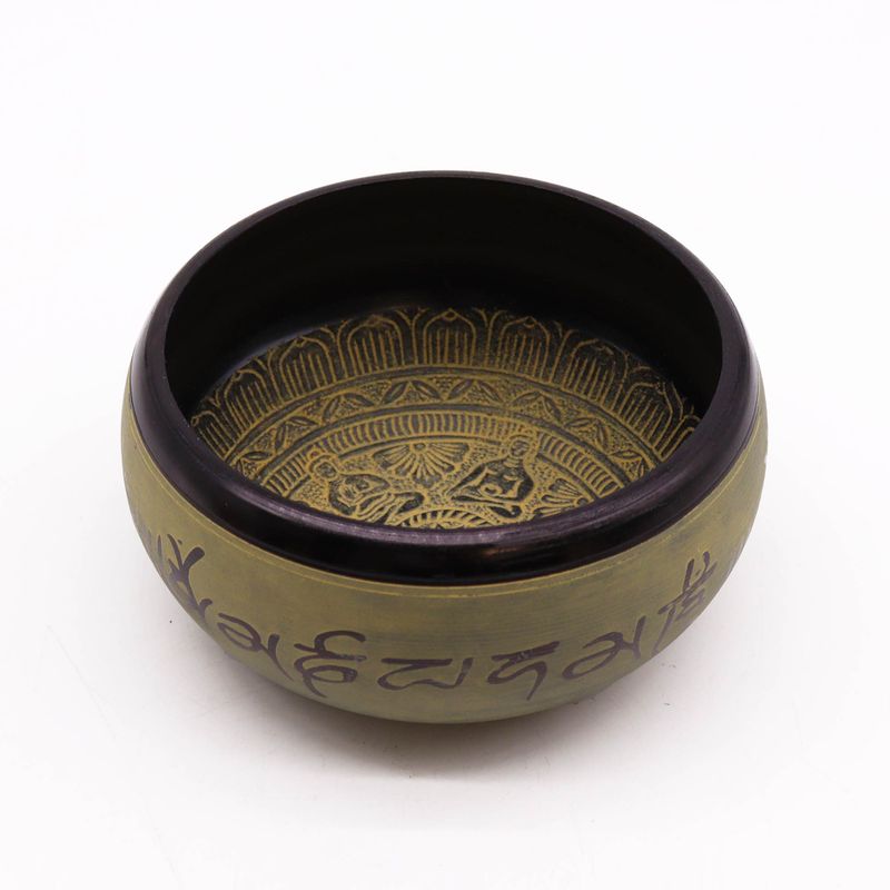 Aardepoeder Zingende Kom - Mantra Vijf Boeddha - 16 cm