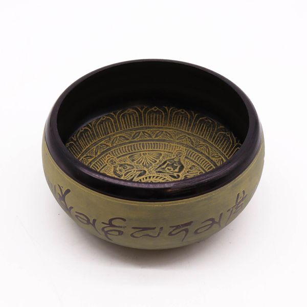 Aardepoeder Zingende Kom - Mantra Vijf Boeddha - 16 cm