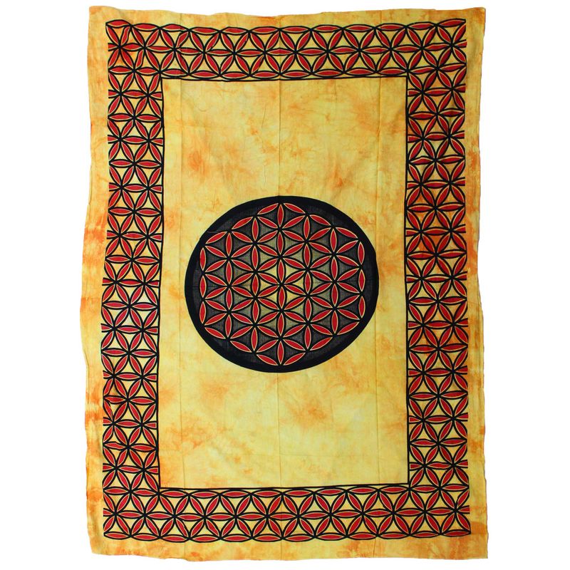 Enkele Katoenen Bedsprei + Wandkleed - Bloem des Levens - Oranje