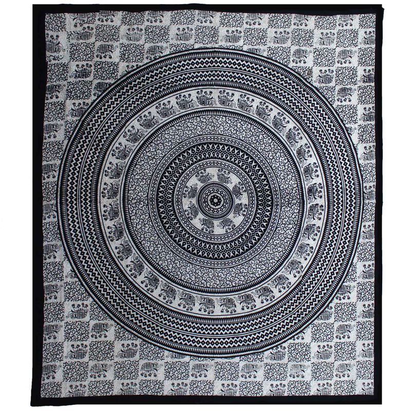 Dubbele Katoenen Bedsprei + Wandkleed - Mono - Olifant Mandala