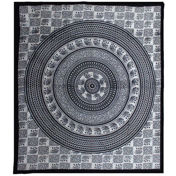 Dubbele Katoenen Bedsprei + Wandkleed - Mono - Olifant Mandala