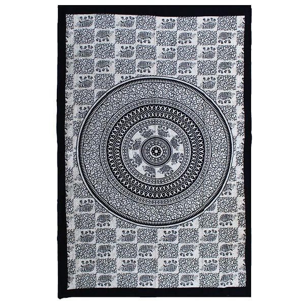 Eenpersoons Katoenen Bedsprei + Wandkleed - Mono - Olifant Mandala