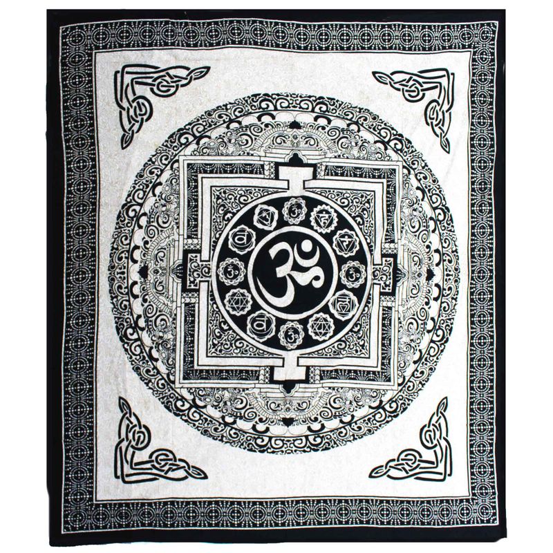 Dubbele Katoenen Bedsprei + Wandkleed - Mono - OM Mandala