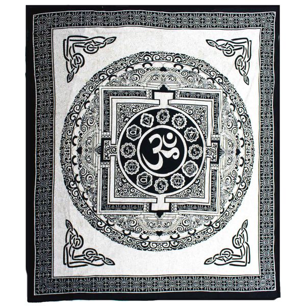 Dubbele Katoenen Bedsprei + Wandkleed - Mono - OM Mandala