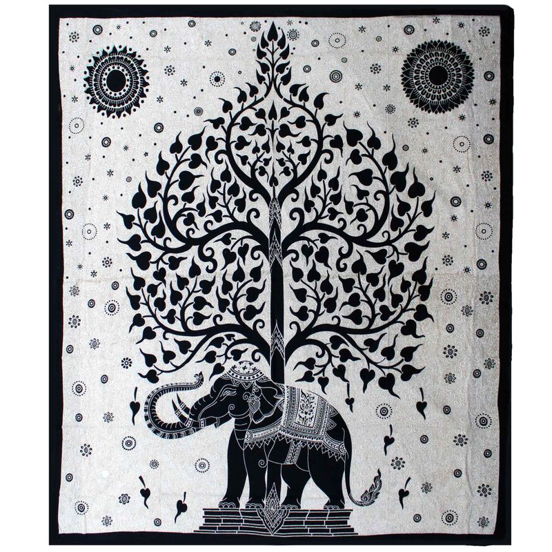 Tweepersoons Katoenen Bedsprei + Wandkleed - Mono - Olifantenboom