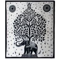 Tweepersoons Katoenen Bedsprei + Wandkleed - Mono - Olifantenboom
