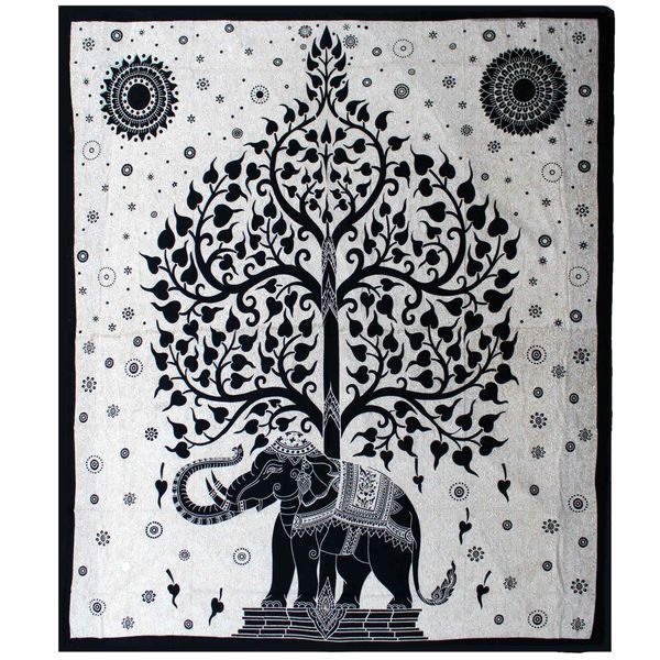 Tweepersoons Katoenen Bedsprei + Wandkleed - Mono - Olifantenboom
