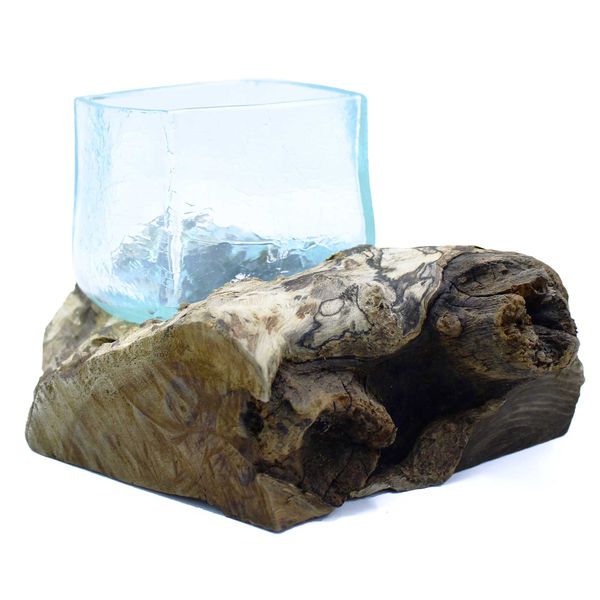 Gesmolten Gebarsten Glasvaas op Hout