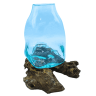 Grote Gesmolten Glazen Vaas - Terrarium Pot op Hout