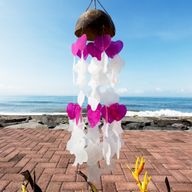 Kokosnoot & Capiz Windgongen - Roze en Witte Mix Vormen - 35cm