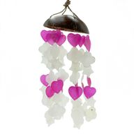 Kokosnoot & Capiz Windgongen - Roze en Witte Mix Vormen - 35cm