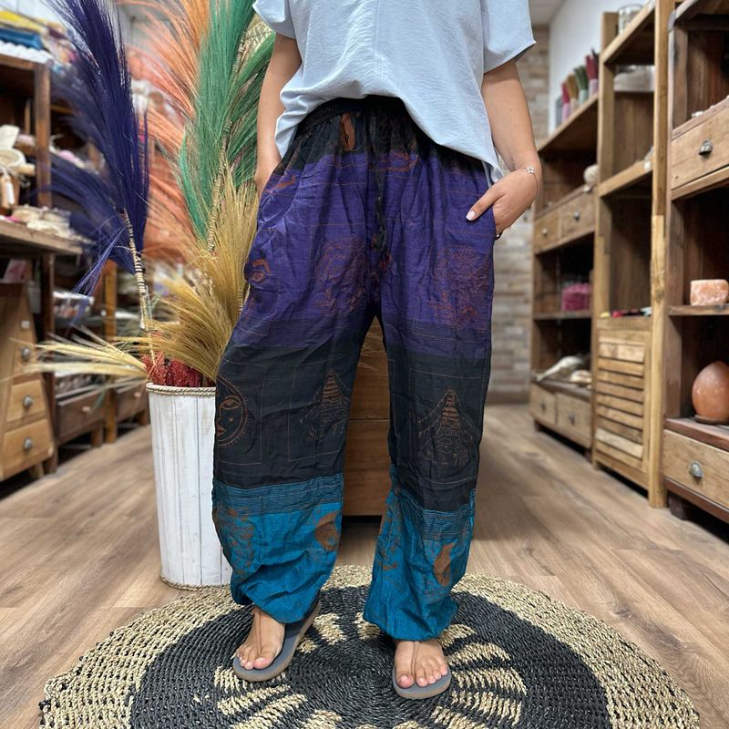 Yoga & Festivalbroek - Hoge Kruis Himalaya-print op Paars