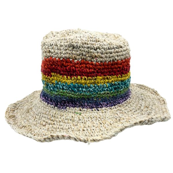 Handgebreide hennep- en katoenen Boho Festival Hoed - Regenboog