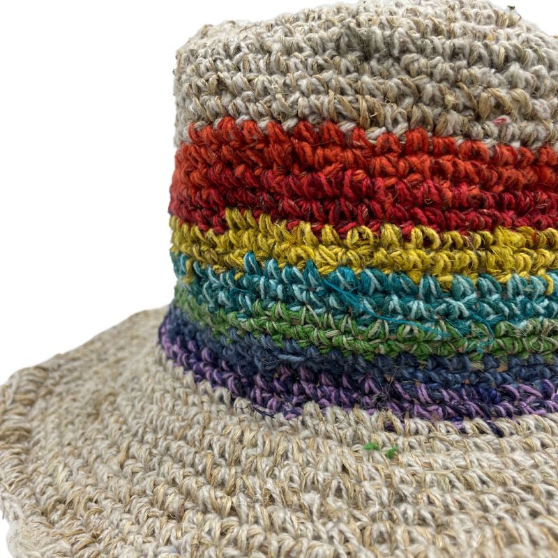 Handgebreide hennep- en katoenen Boho Festival Hoed - Regenboog