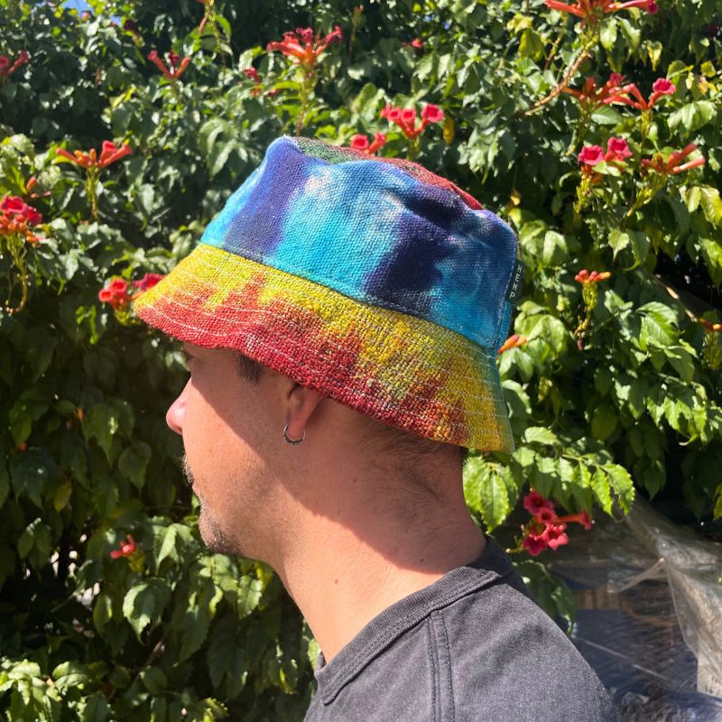 Gerepareerde hennep- en katoenen Boho Festival Hoed - Tie-Dye