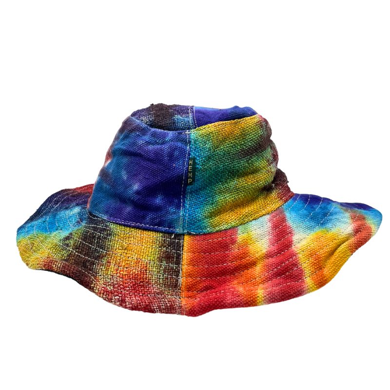 Gerepareerde en Bedrade Hennep- en Katoenen Boho Festival Hoed - Tiedye