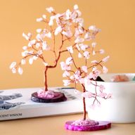 Edelstenenboom - Rozenkwarts op roze agaatbasis (35 stenen)