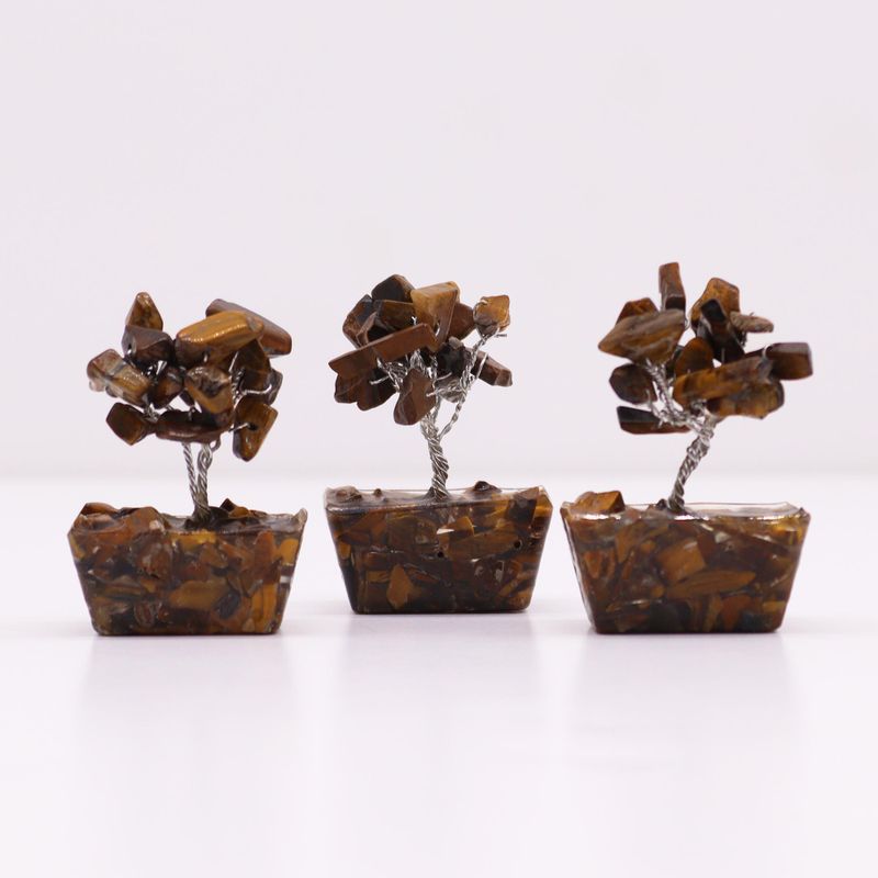 Mini Edelsteenbomen op Orgonietbasis - Tijgeroog (15 stenen)