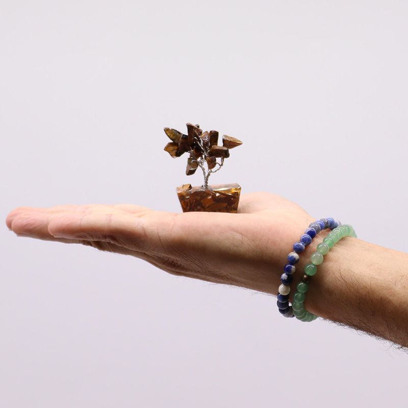 Mini Edelsteenbomen op Orgonietbasis - Tijgeroog (15 stenen)