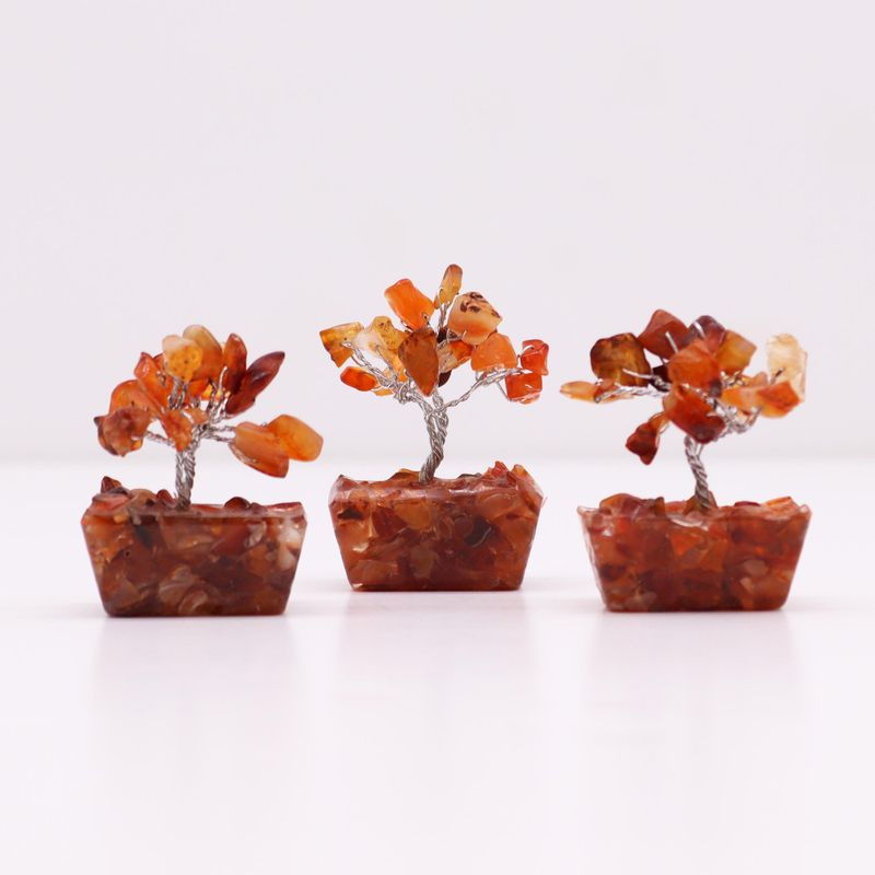Mini Edelsteenbomen op Orgonietbasis - Carneool (15 stenen)