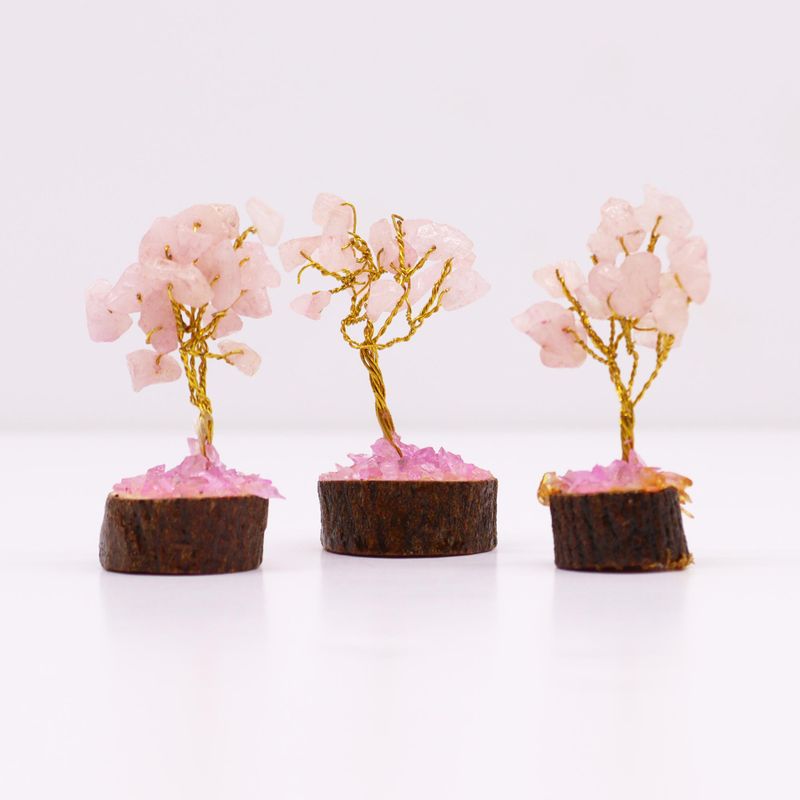 Mini Edelsteenbomen op Houten Basis - Rozenkwarts (15 stenen)