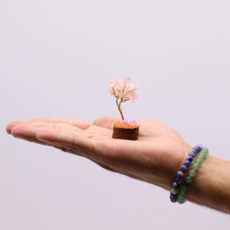 Mini Edelsteenbomen op Houten Basis - Rozenkwarts (15 stenen)