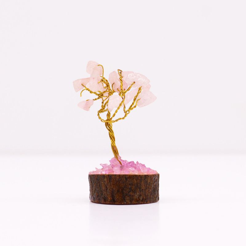 Mini Edelsteenbomen op Houten Basis - Rozenkwarts (15 stenen)