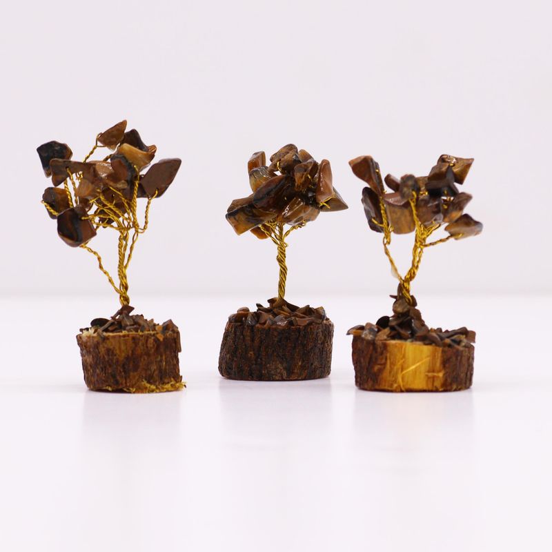 Mini Edelsteenbomen op Houten Basis - Tijgeroog (15 stenen)
