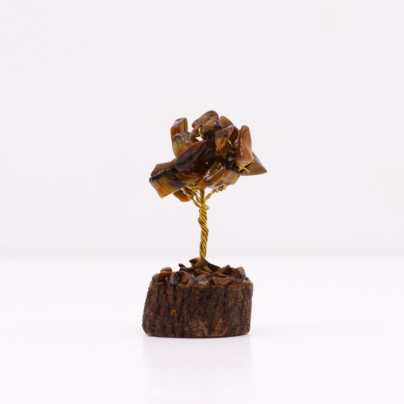Mini Edelsteenbomen op Houten Basis - Tijgeroog (15 stenen)