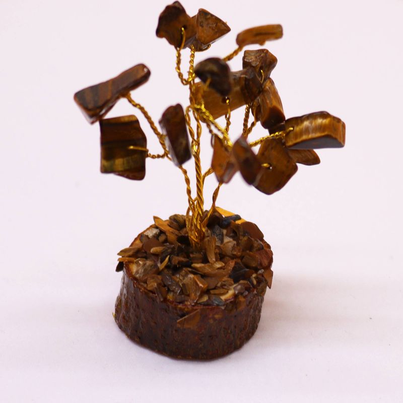 Mini Edelsteenbomen op Houten Basis - Tijgeroog (15 stenen)