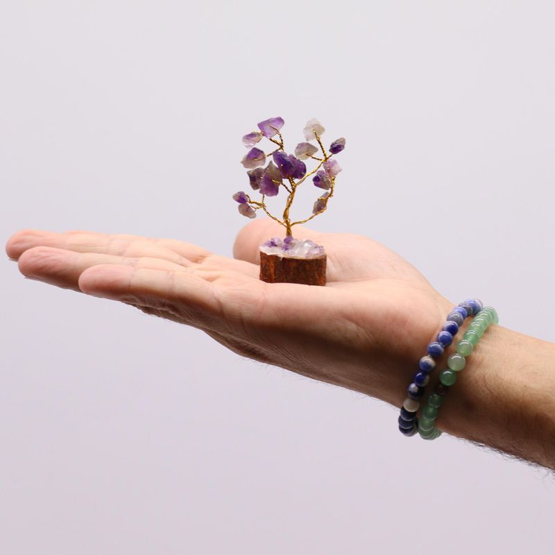 Mini Edelsteenbomen op Houten Basis - Amethist (15 stenen)