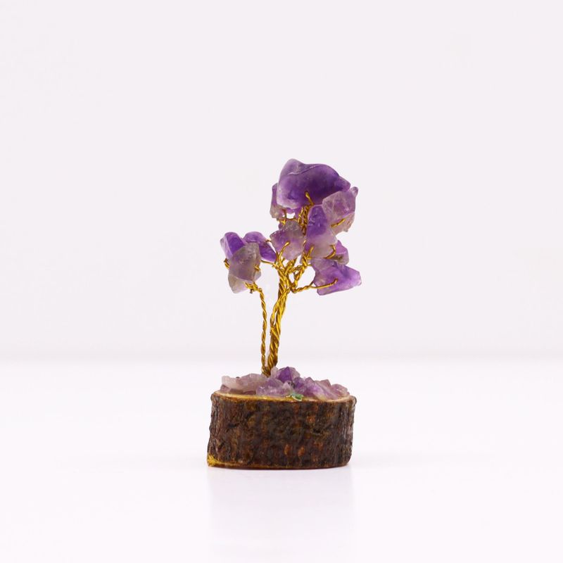 Mini Edelsteenbomen op Houten Basis - Amethist (15 stenen)