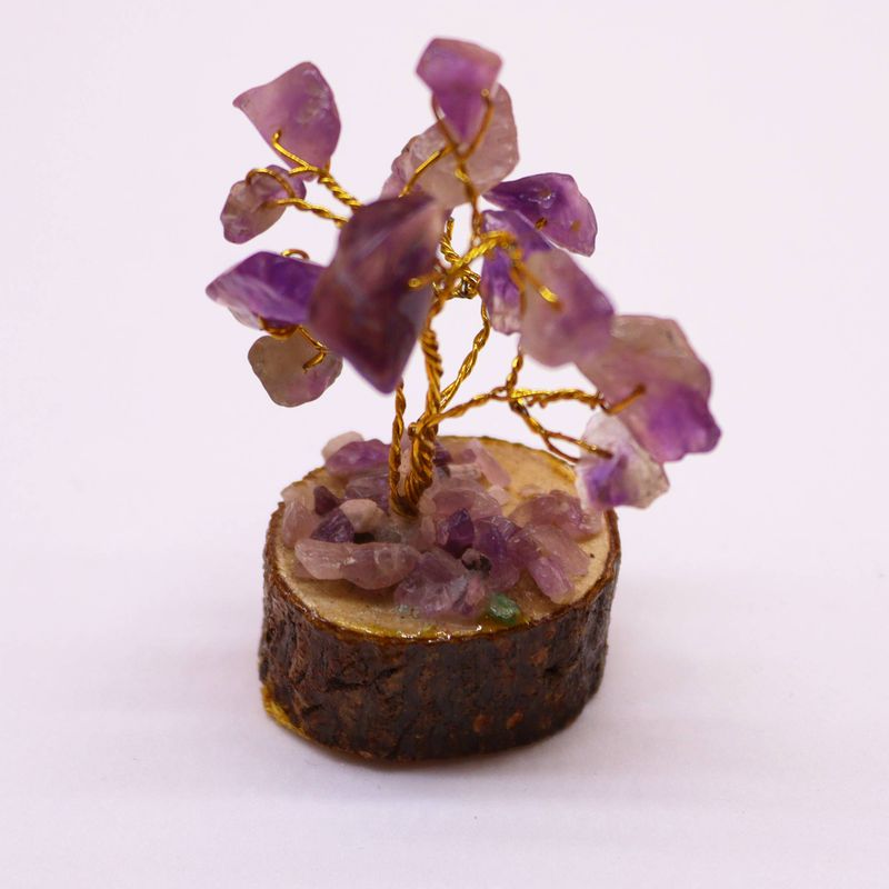 Mini Edelsteenbomen op Houten Basis - Amethist (15 stenen)