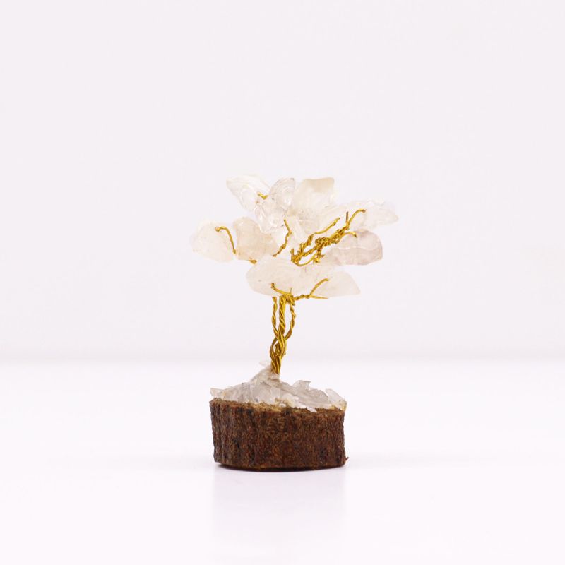 Mini Edelsteenbomen op Houten Basis - Bergkristal (15 stenen)