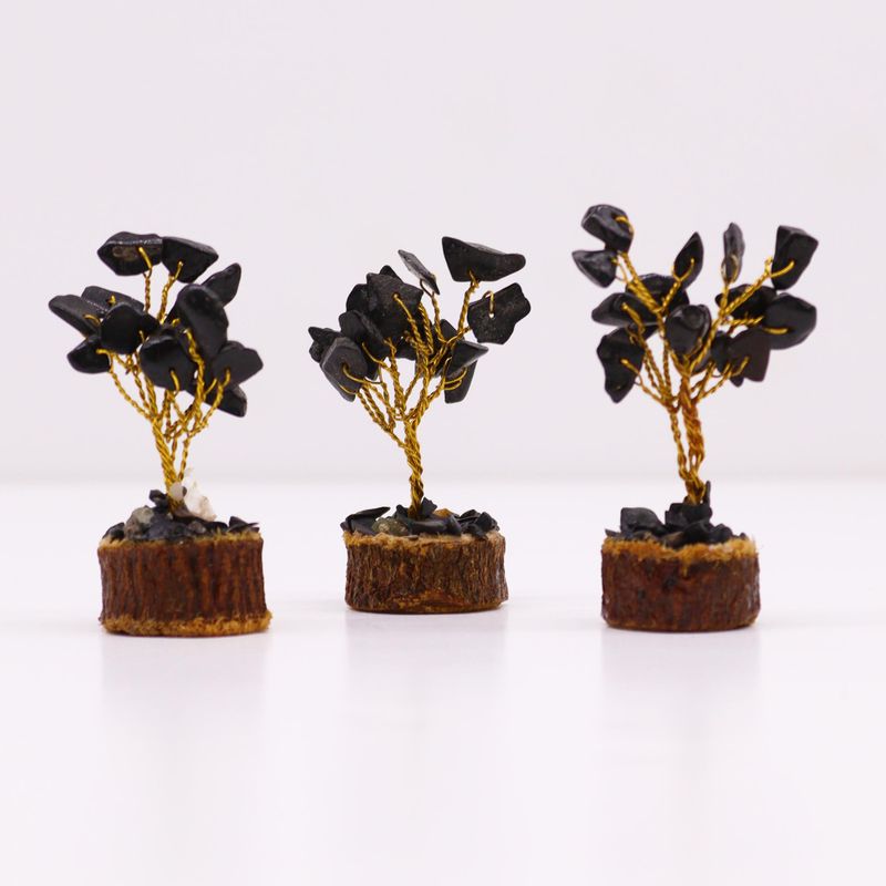 Mini Edelsteenbomen op Houten Basis - Zwarte Agaat (15 stenen)