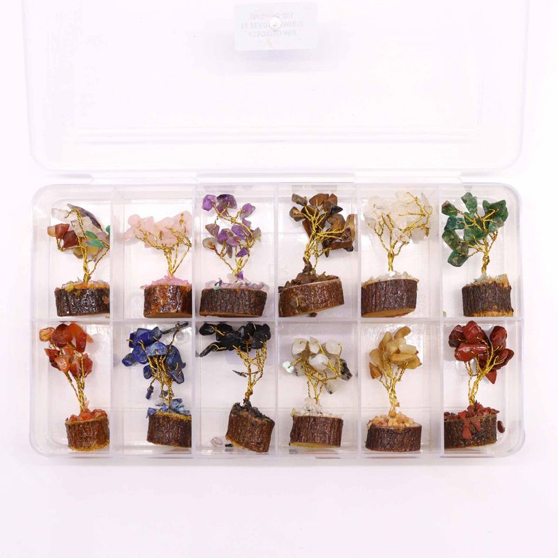 Mini Edelsteenbomen op Houten Basis - Assortiment Mix (15 stenen)
