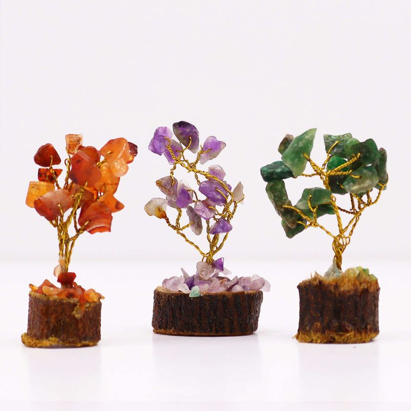 Mini Edelsteenbomen op Houten Basis - Assortiment Mix (15 stenen)