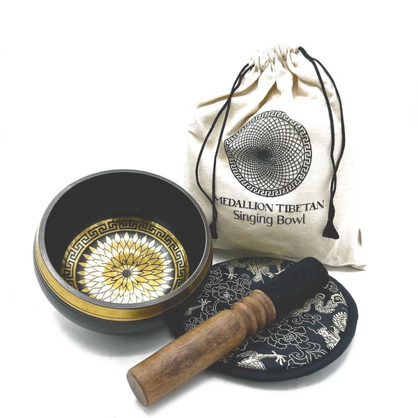 Handgeklopte & Gegraveerde Zingende Kom Cadeauset - 14 cm - Ronde Medaillons