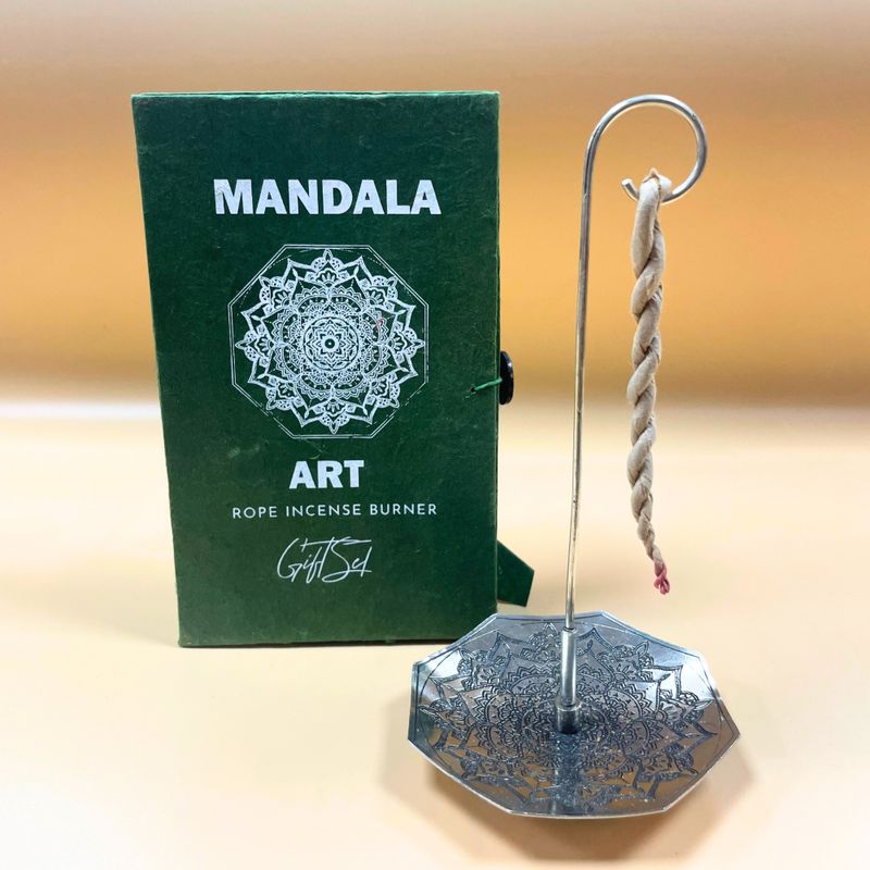 Touw Wierook en Zilveren Geplateerde Houder Set - Mandala Bloem