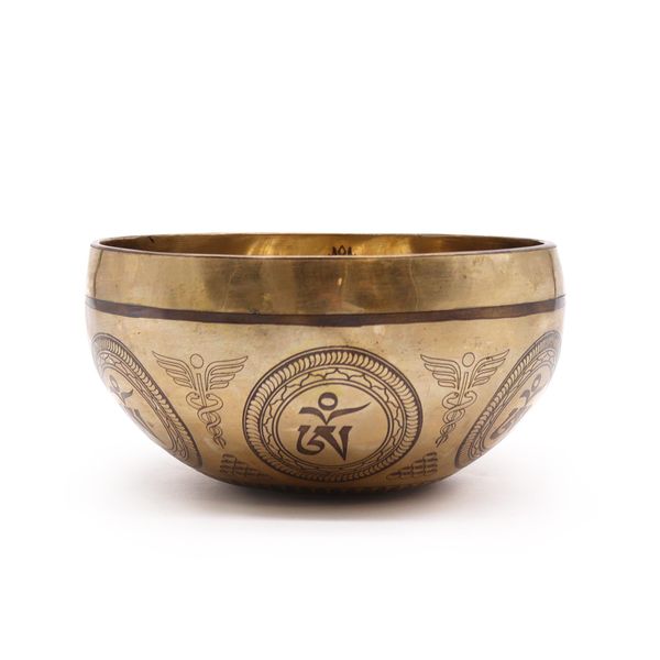 Tibetaanse genezingsgegraveerde kom - 16 cm - Bodhiboom Boeddha