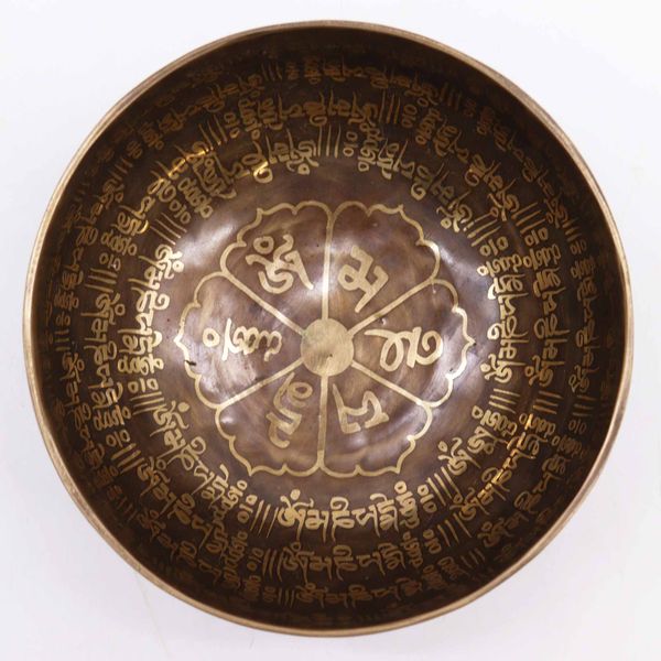 Tibetaanse genezingsgegraveerde kom - 16 cm - Mantra
