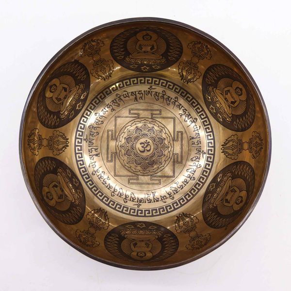 Tibetaanse genezingsgegraveerde kom - 21 cm - Om & Buddha