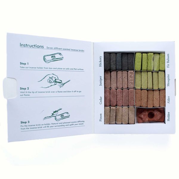 Display Set van 70 Wierook Smudge Blokken en Brander - 7 Aardse Himalaya Wierooksoorten