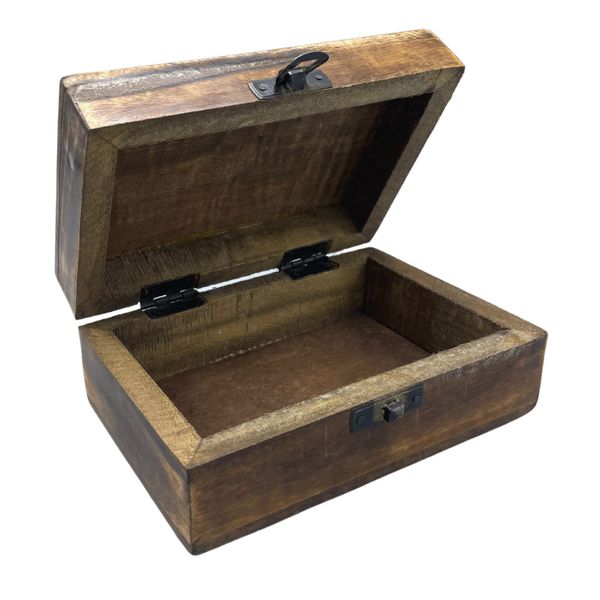 Middelgrote Keramische Geglazuurde Houten Doos - 15x10x6cm - Blauwe Sterren