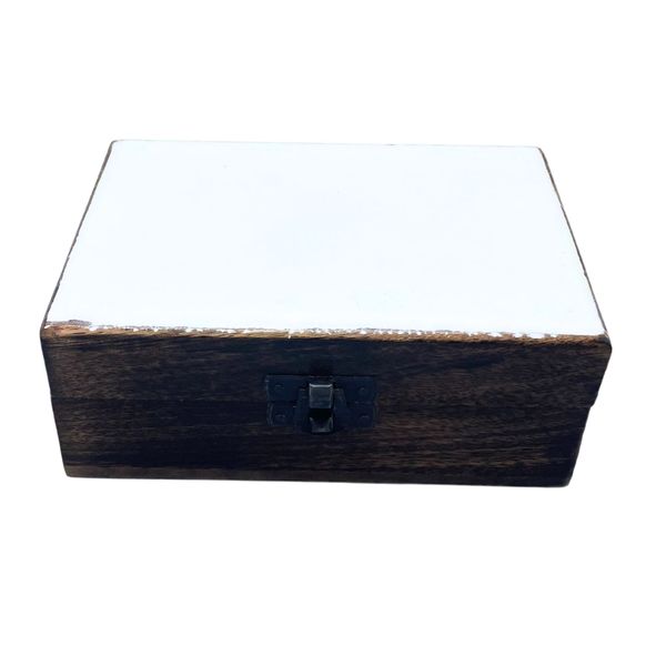 Middelgrote Keramische Geglazuurde Houten Doos - 15x10x6cm - Wit