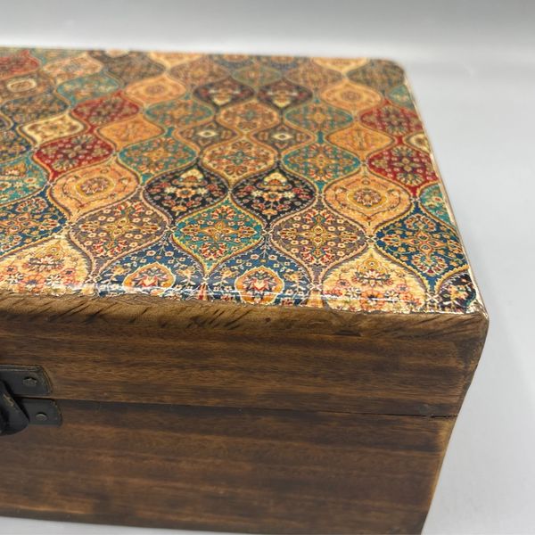 Grote Keramische Geglazuurde Houten Doos - 20x15x7.5cm - Traditioneel Patroon