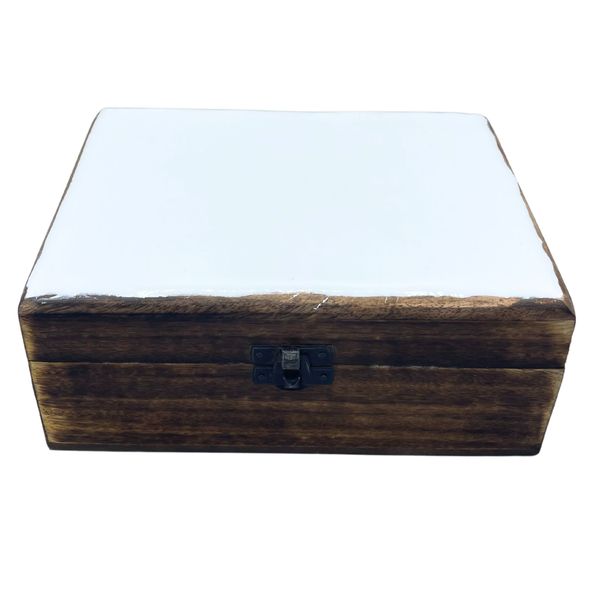 Grote Keramische Geglazuurde Houten Doos - 20x15x7.5cm - Wit
