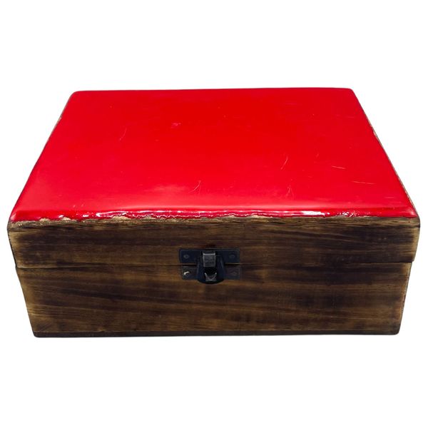Grote Keramische Geglazuurde Houten Doos - 20x15x7.5cm - Rood