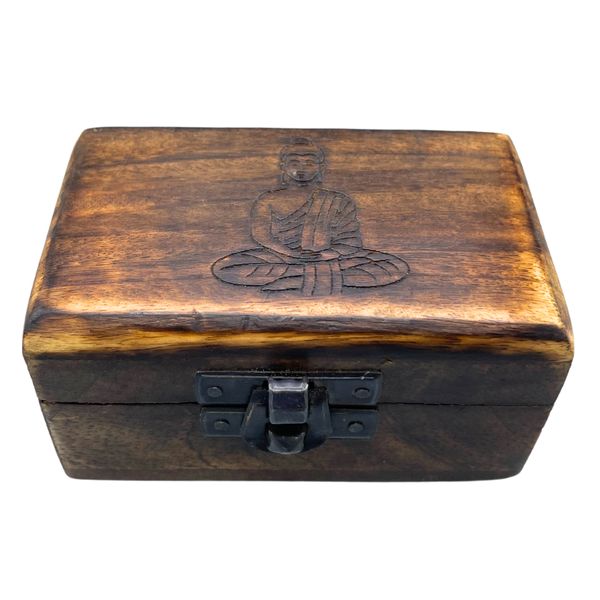 Houten pillendoosje 9x5x4cm - Ingesneden ontwerpen - Assorti