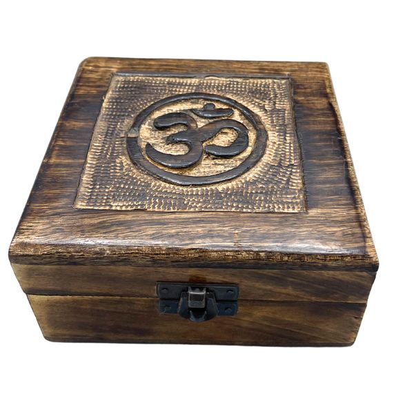 Vierkante Houten Bewaardoos 13x13x6cm - Om
